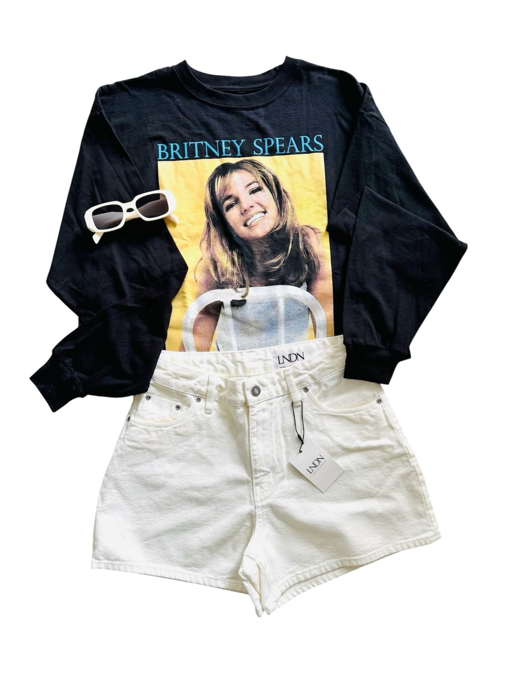 Britney Spears Graphic Long Sleeve Tee - Black & Yellow Graphic (Size M/L)